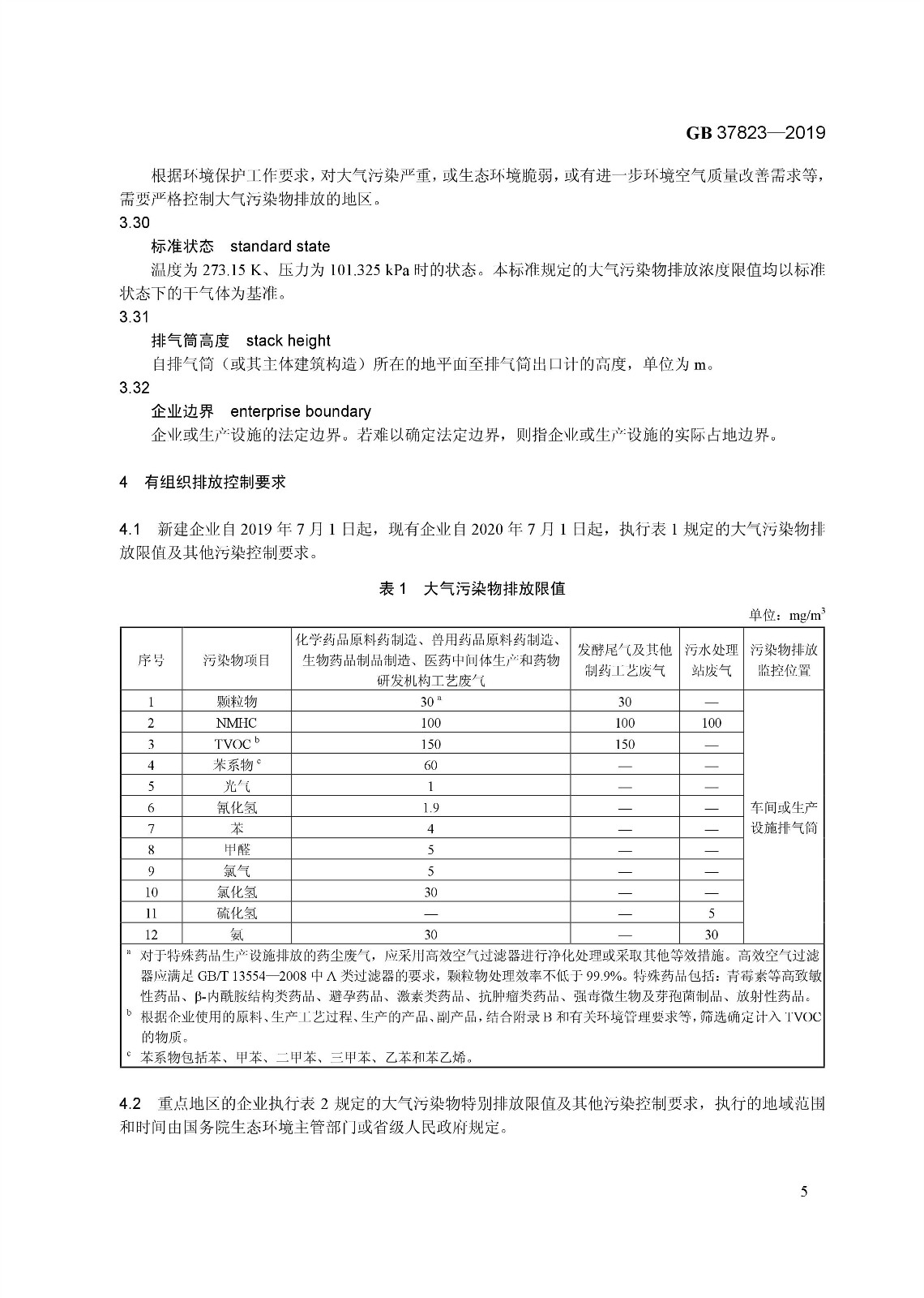 7月1日起實(shí)施《制藥工業(yè)大氣污染物排放標(biāo)準(zhǔn)》（ GB 37823—2019）